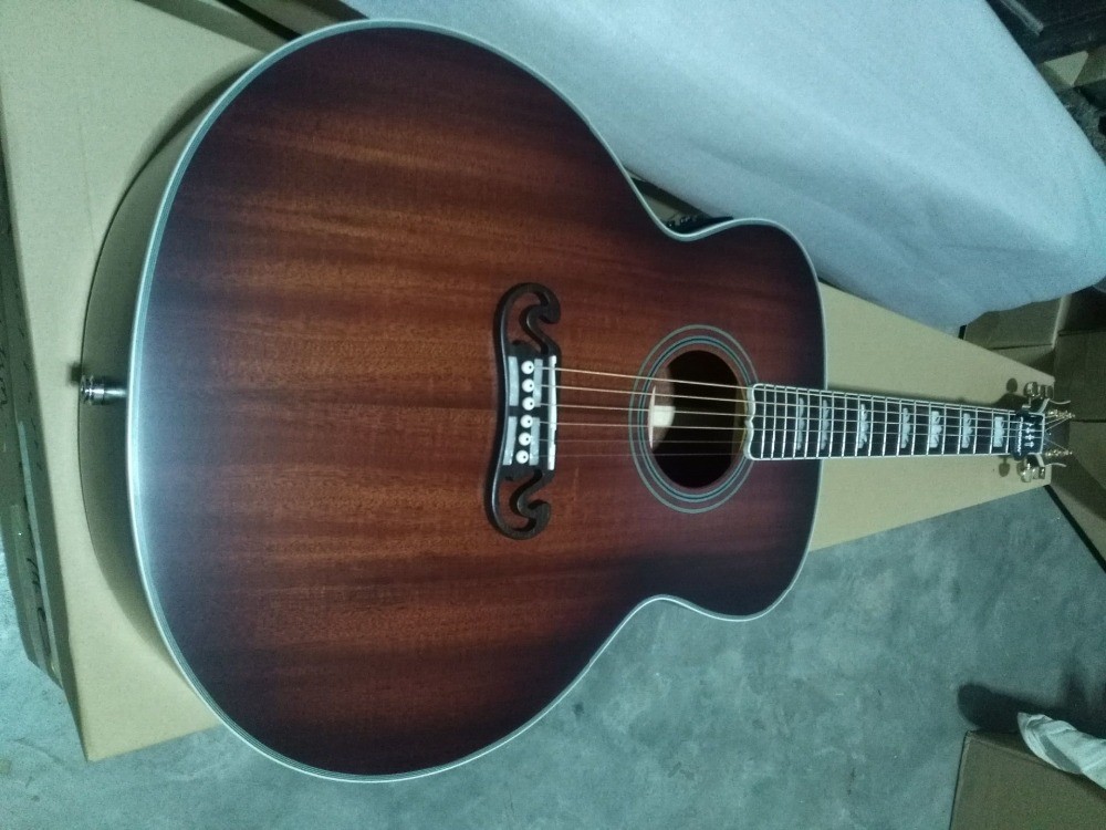 43" Jumbo satin finishing acoustic guitar hand made mahogany wood color acoustic guitar