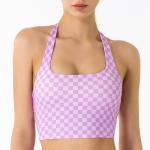 Spring Plaid Hanging Neck Womens Sports Bra Fitness Yoga Vest