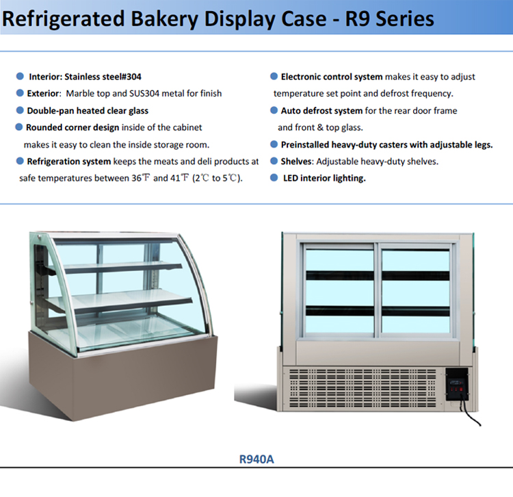 Cake showcase refrigerator pastry display case freezer for bakery shop with CE/ETL