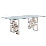 Modern 200cm Tempered Glass Dining Table Set 6 Chairs Stainless Steel Base