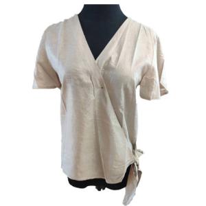 Quality V Neck Tie Loose Short Sleeve Women Blouse Shirt wholesale