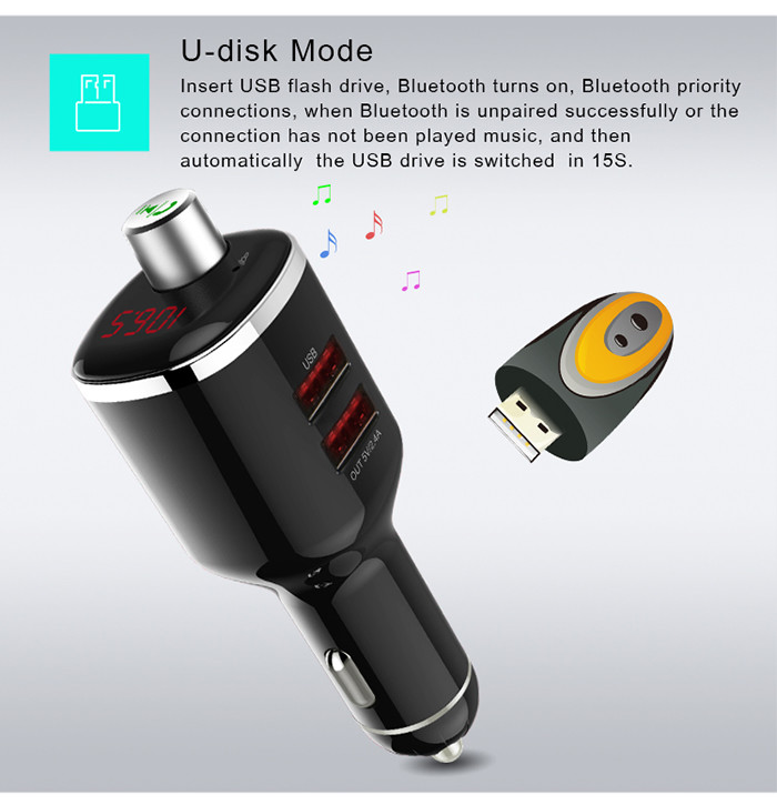 Car Bluetooth Adapter / Double USB Car Charger UDisk Stereo Music Play
