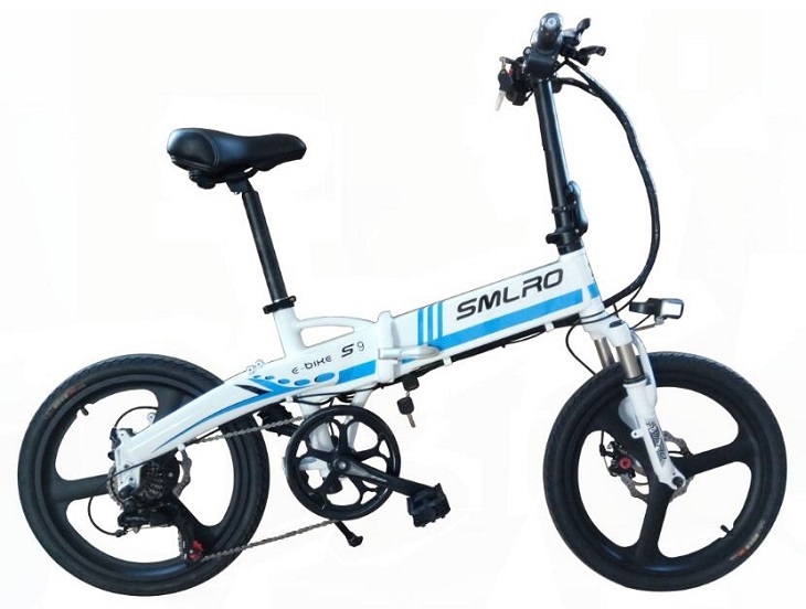 Blue Folding 20 Inch Electric Bike 48V 10AH 350W Height Adjustable