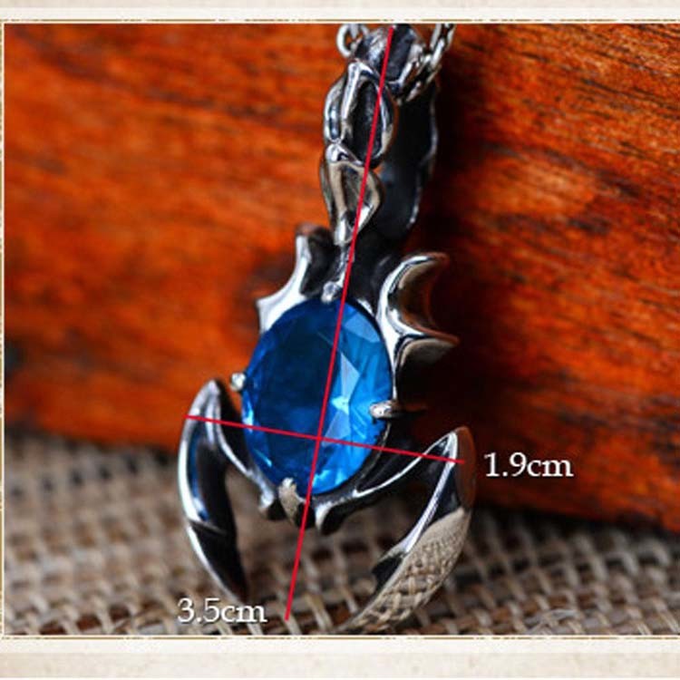 925 Sterling Silver Blue Topaz Scorpion Style Pendant Necklace for Women and Men (N6030801B)