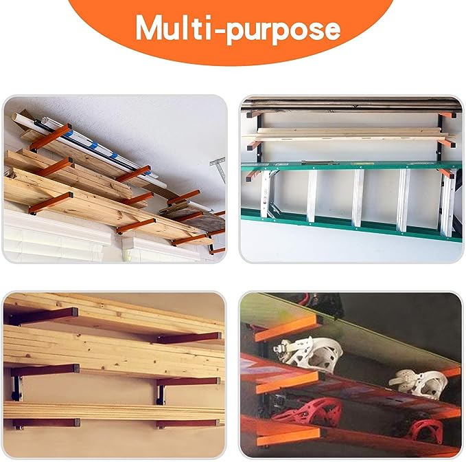 Indoor Outdoor Wall Mount Lumber Organizer and Wood Organizer with 3-Level Metal Rack
