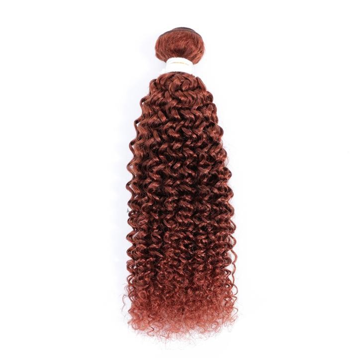 #33 Dark Auburn Kinky Curly Remy Human Hair Bundles Sew In Weave Bundles Brazilian Bundle Deals
