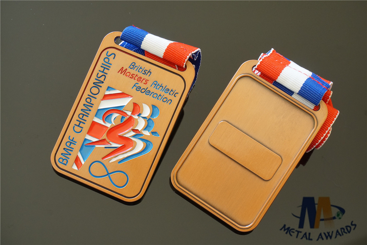 Antique Gold Finish Custom Sports Medals Soft Enamel Medaille With Woven Ribbon