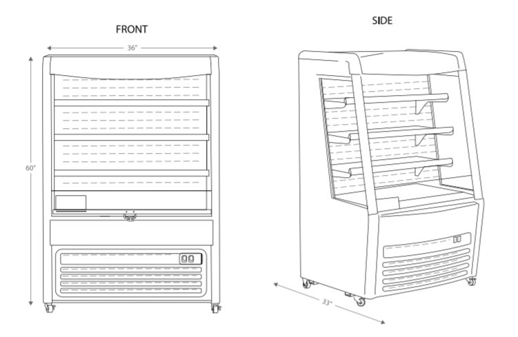 36" Open Undercounter Air Curtain Merchandiser 4 Shleves