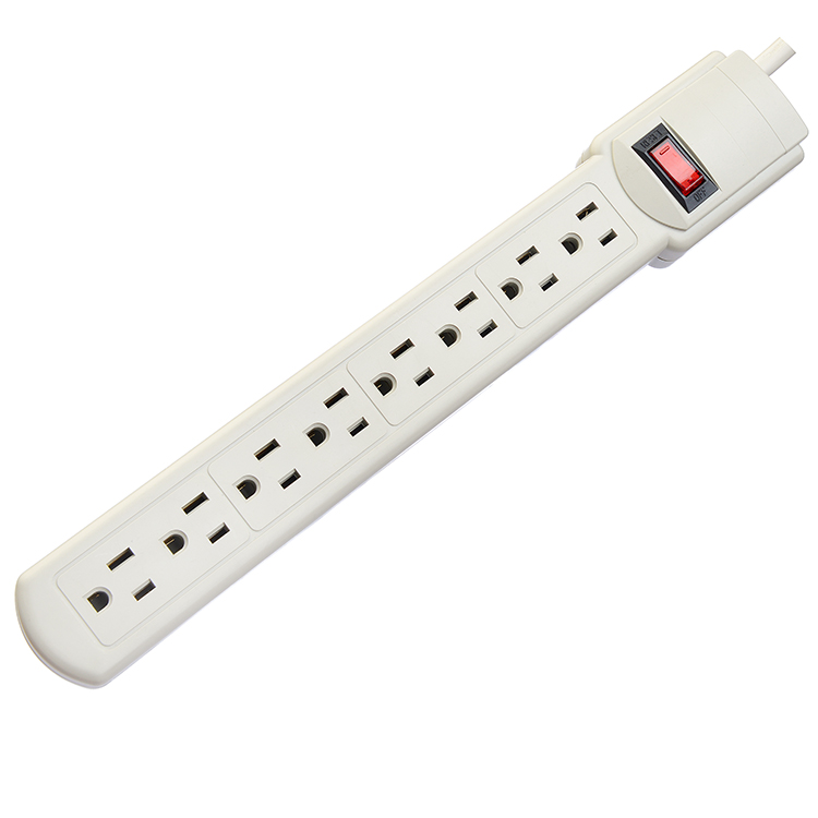 6 Outlet Power Strip with 2.5 Feet ETL Power Socket Extension and Durable Oxygen Free Bared Stranded Copper