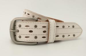 Quality Anti Silver Buckle Mens White Leather Belt , White Studded Belt 3.7cm Width wholesale