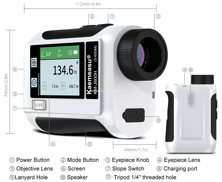 kaemeasu Rechargeable Laser Rangefinder Voice Golf Range Finder LCD Display Telescope With Side Screen J1200