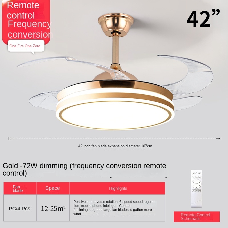 Crystal Chandelier Ceiling Fan 52 Inch Bluetooth Mute Ceiling Fan Remote Control