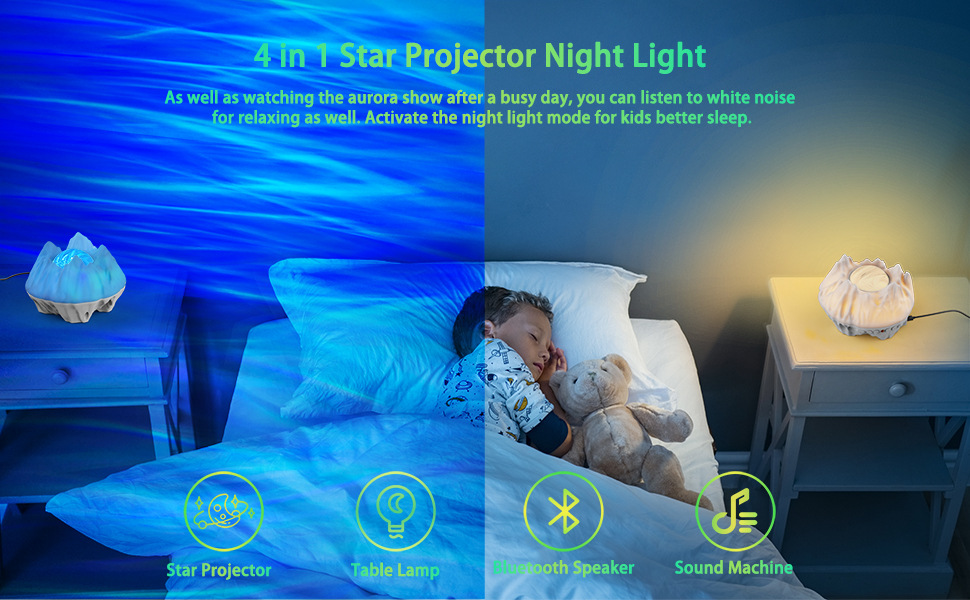 New Aurora Star Projector 3 in 1 Galaxy Night Light Projector Wireless Music Speaker for Kids Baby Teen Adults