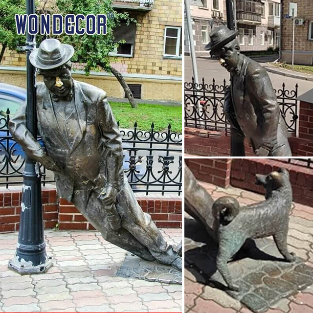 Outdoor Street Copper Garden Sculptures Art Drunkard Leaning Against A Street Lamp