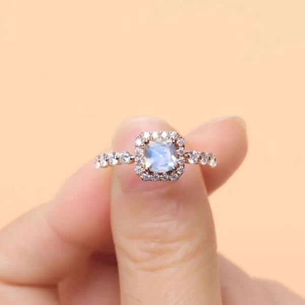 925 Sterling Silver Square Moonstone Natural Stone Jewelry Cushion Cut Blue