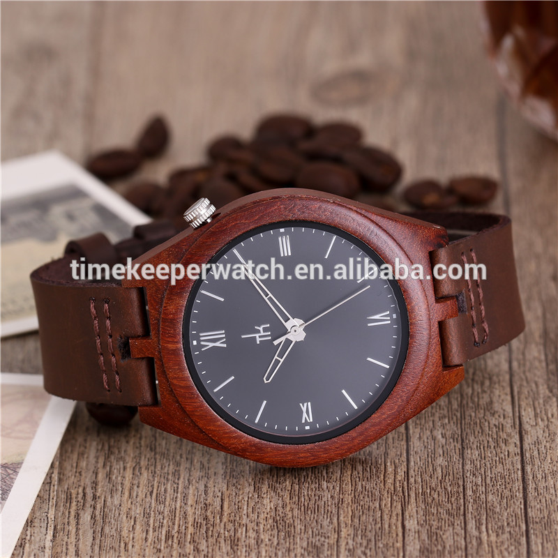Made out of Red sandal wood 100% nature wooden case with custom dial leather watch strap