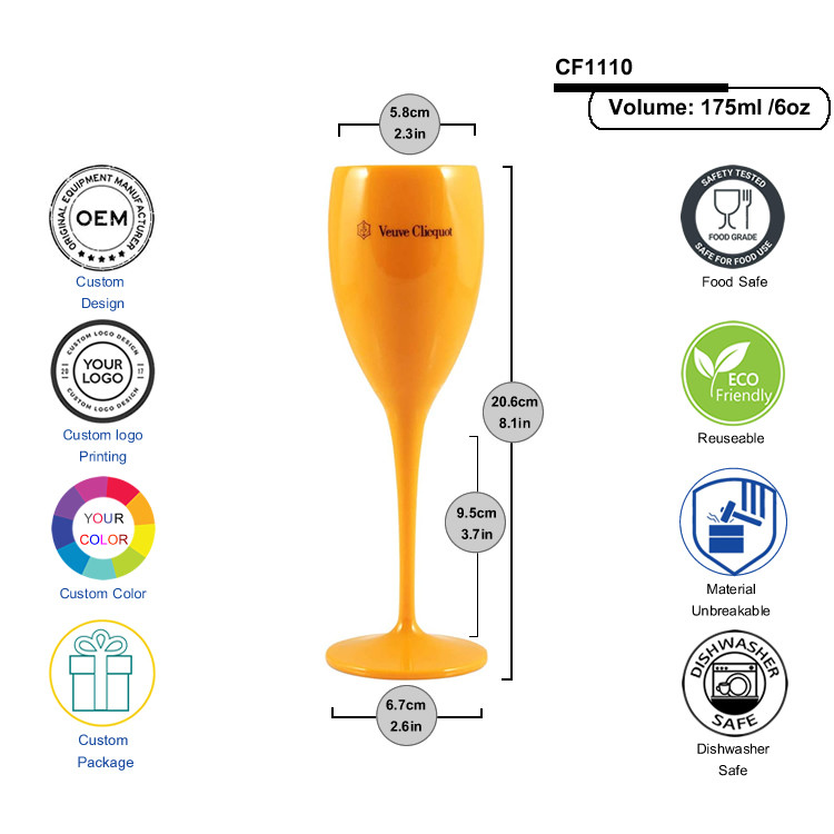 Shatterproof Plastic Veuve Clicquot Champagne Flutes Acrylic Champagne Glasses