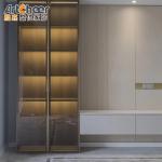 Adjustable TV Wall Cabinet in Modern Scandinavian Style with Glass Door and Wine