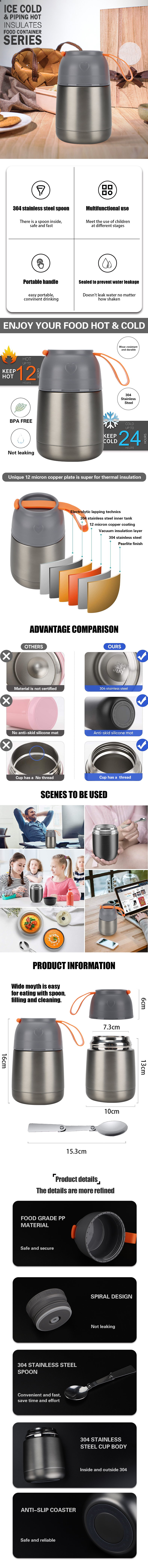 430ML 620ML Airtight Vacuum Food Container Safe And Healthy Stainless Steel Food Jar With Handle