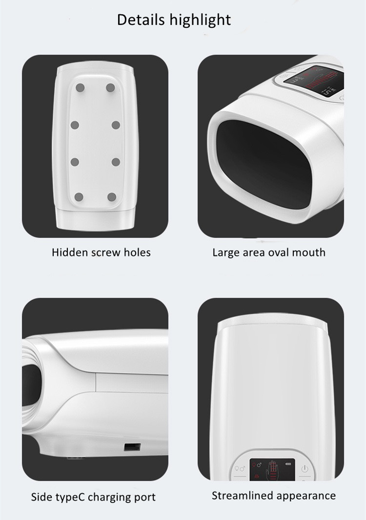 2200mah Vibration Finger Cordless Hand Massager Hot Compress LCD Touch Screen