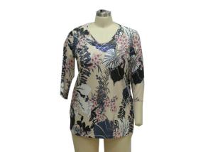 Quality Ladis Shirt Little V-Neckline Shiny Reinstone Decoration 3/4 Sleeves Digital Printing Ladies Fashion Shirt wholesale
