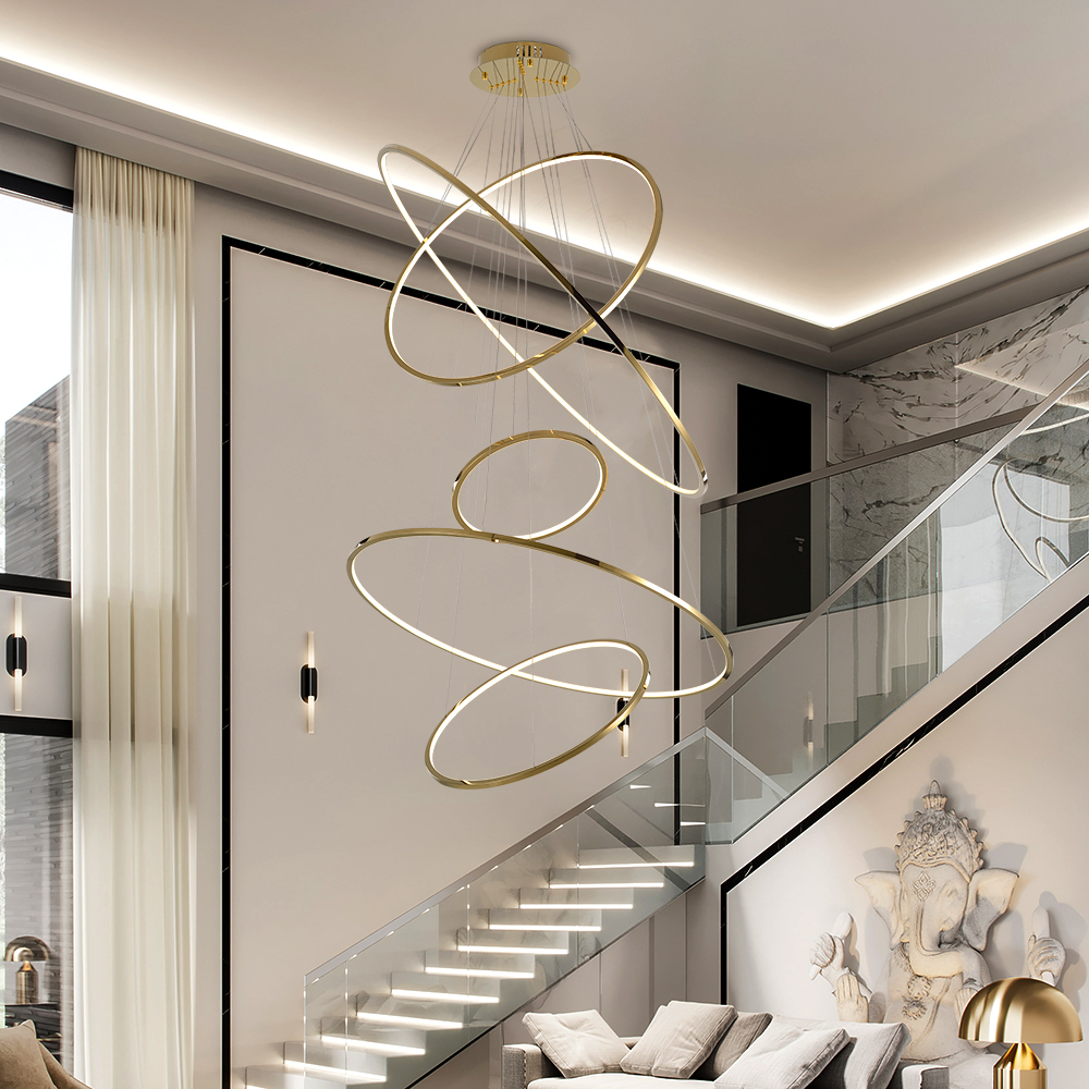 Cicle Chandelier Loft in the Hall Living Dining Room Gold Staircase Ring Pendant light(WH-NC-67)