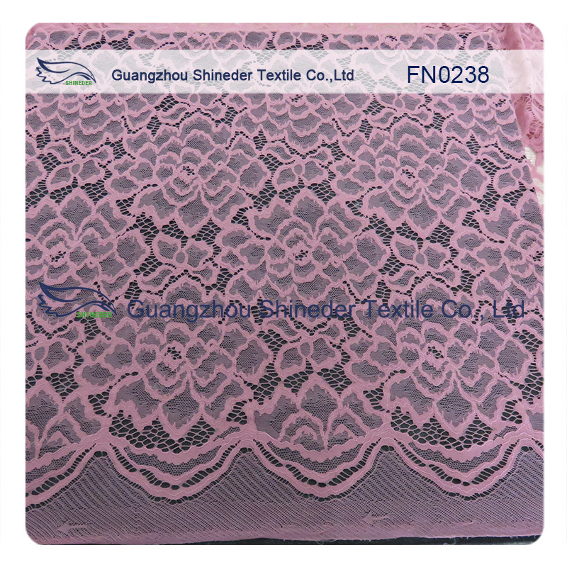Fancy Pink Scallop Nylon Wedding Lace Fabric ±140CM Width For Summer Clothes