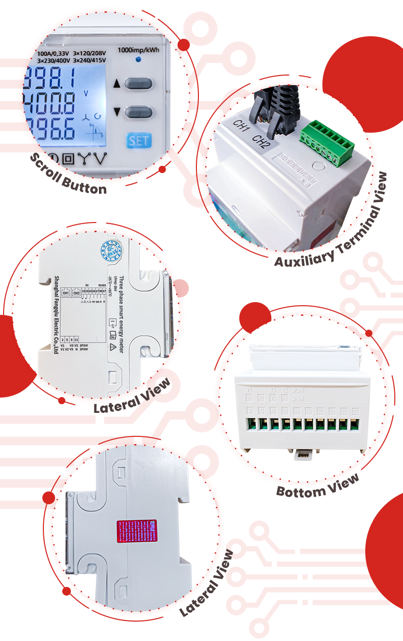 100mm x 72mm x 68mm EM4374 Multi Channel Energy Meter Rogowski Coil Meter Power Consumption Monitor