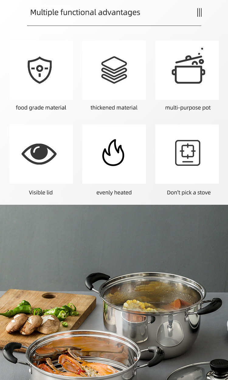 Wholesale TOP Seller Cookware Silver Cooker Soup Pots Round Steamer Cooker Steam Cooking Pot For Kitchen