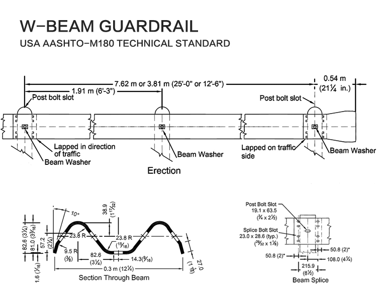 Galvanized Q235 Q345 W Corrugated Beam Metal Highway Guardrail