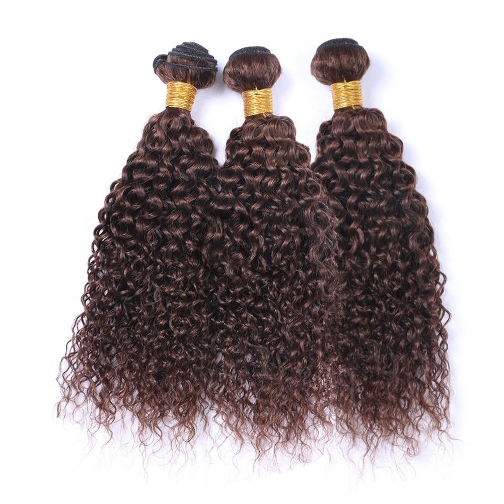 #4 Medium Brown Kinky Curly Remy Human Hair Bundles Sew In Weave Bundles Brazilian Bundle Deals