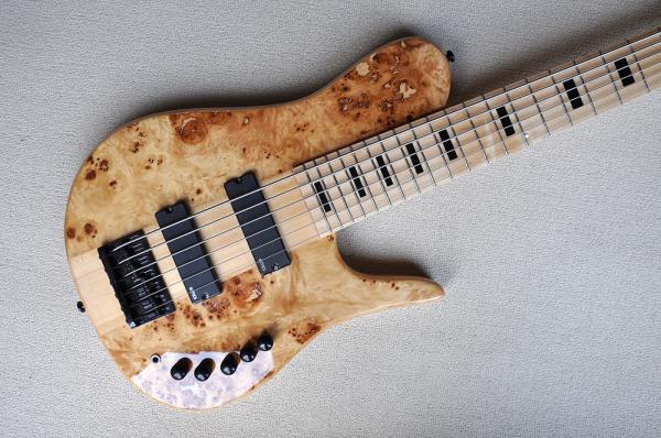 Custom 6 Strings Neck Thru Body Electric Bass Guitar with 24 Frets Active Pickup