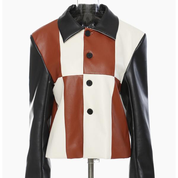 High Fashion Breathable Stitching Color Long Sleeve Button Cropped PU Baseball