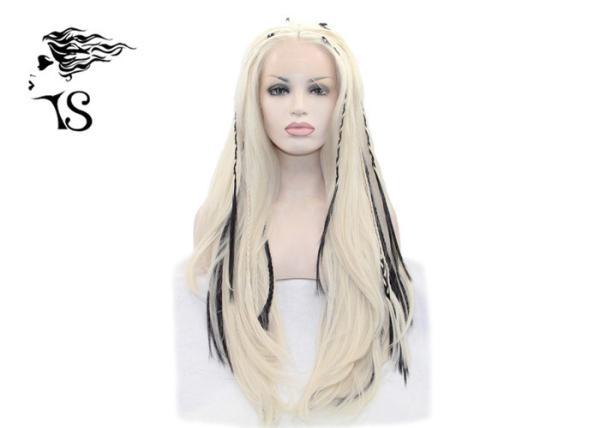 Straight Blonde Synthetic Braided Wigs Highlighted With Dark Braid Natural
