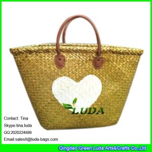 Quality LUDA wholesale designer handbags hear shape printed seagrass tote straw bag wholesale