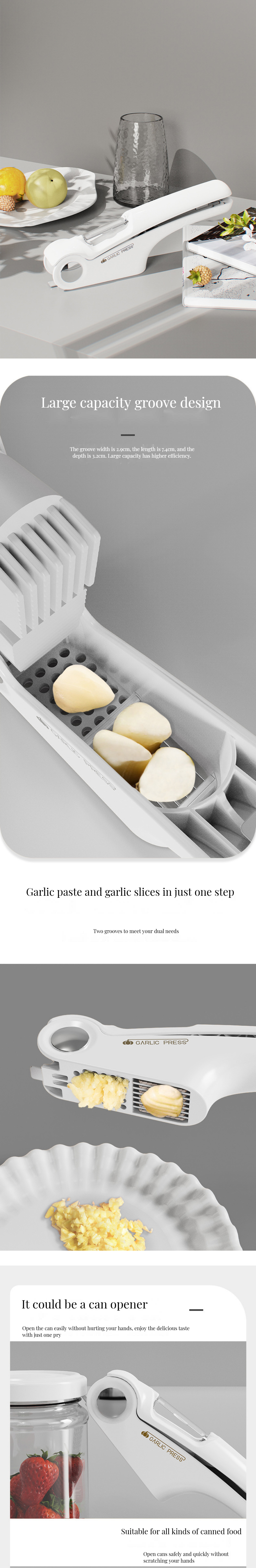 Super Markets' Essential ABS Stainless Steel Garlic Press and Slicer with Can Opener