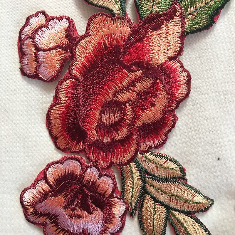 Apparel Accessories Red Rose Embroidery Lace Applique Hot Fix Motif