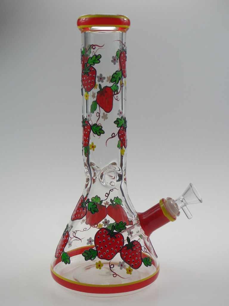 10 Inch 4mm Glass Water Pipes Rainbow Beaker Bong Hand Blown Design