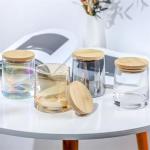 Glass Candle Jar Empty Cup Candle Holder With Wooden Lid Votive Container