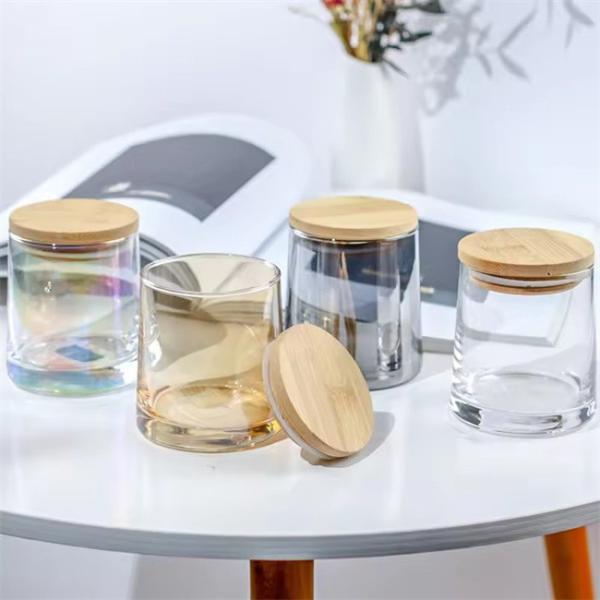 Glass Candle Jar Empty Cup Candle Holder With Wooden Lid Votive Container