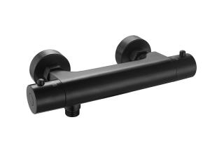 Quality Thermostaic Temperature Adjustable Shower Spout Mixer Matt Black Color Brass Tap Faucet OEM Round Classical wholesale