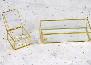 Quality Custom Vintage glass artifact cosmetics Ring pearl beads jewelry Box gift gold color display storage box wholesale logo wholesale