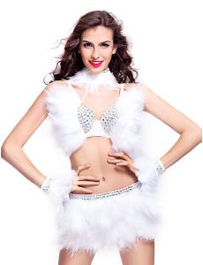 Quality Ladies Feather Dance Costumes Sexy Mini Skirt Covered With Rhinestones wholesale