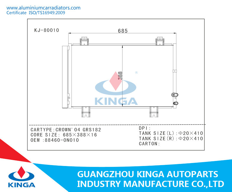 OEM 88460-0N010 Auto Condensaer Parts for Toyota CROWN'04 GRS182