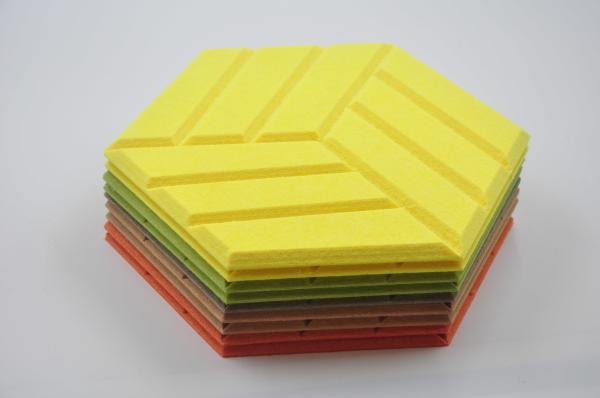 Self Adhesive Hexagon Acoustic Panel Beveled High Density PET Polyester Acoustic