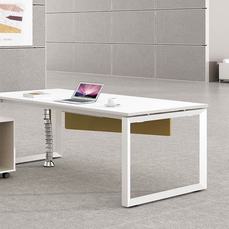 L Shape Executive Office Desks Sets White Single With Wooden Baffle