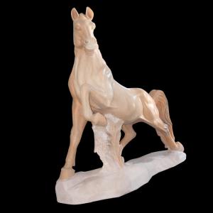 Quality Nature Stone carving horse sculpture pink marble animal sculpture,stone carving supplier wholesale