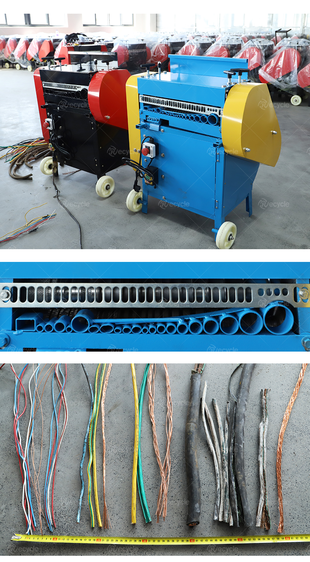 Red Blue Automatic Scrap Cable Stripper Machine 1.5kw Scrap Copper Wire Stripping Machinery