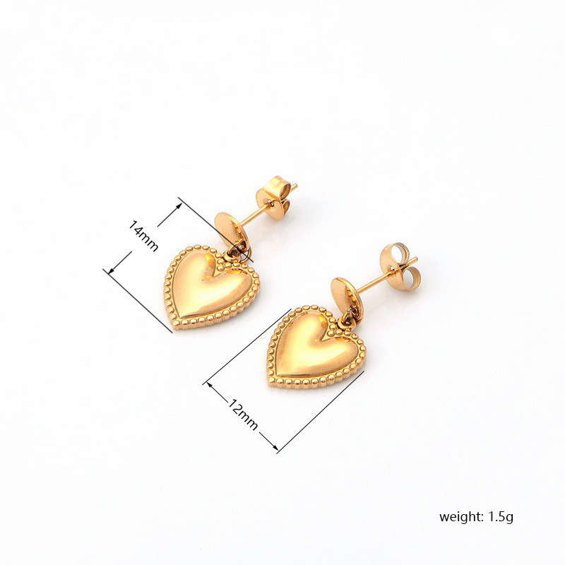 Stainless steel heart-shaped women's gold earrings with personalized peach heart design earrings