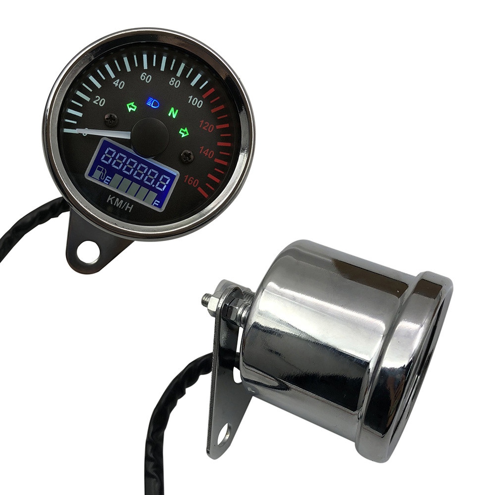 12V Motorcycle Speedometer 0-160 KM/H LED Digital Tachometer Lcd Instrument Gauge Odometer with Fuel meter Indicator